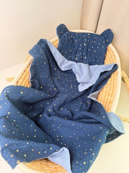 3 dalių Muslino komplektas vežimėliui „Auksinės žvaigždelės”