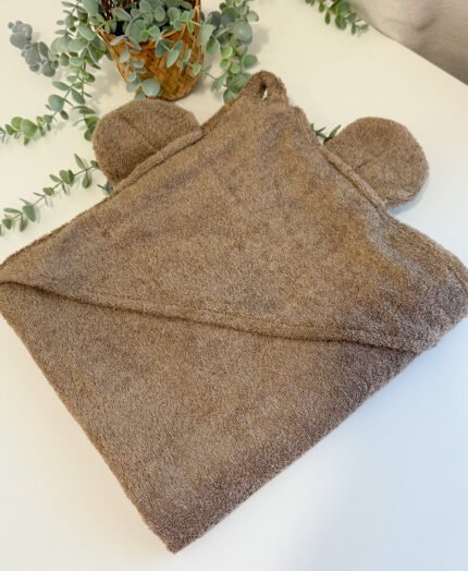 Medvilninis frotte vonios rankšluostis su gobtuvu „Šokoladas”