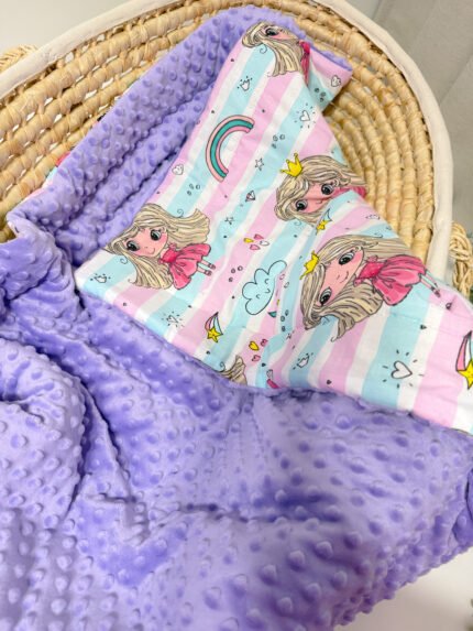 Minky/medvilnės drobelės pledukas „Mergaitės”
